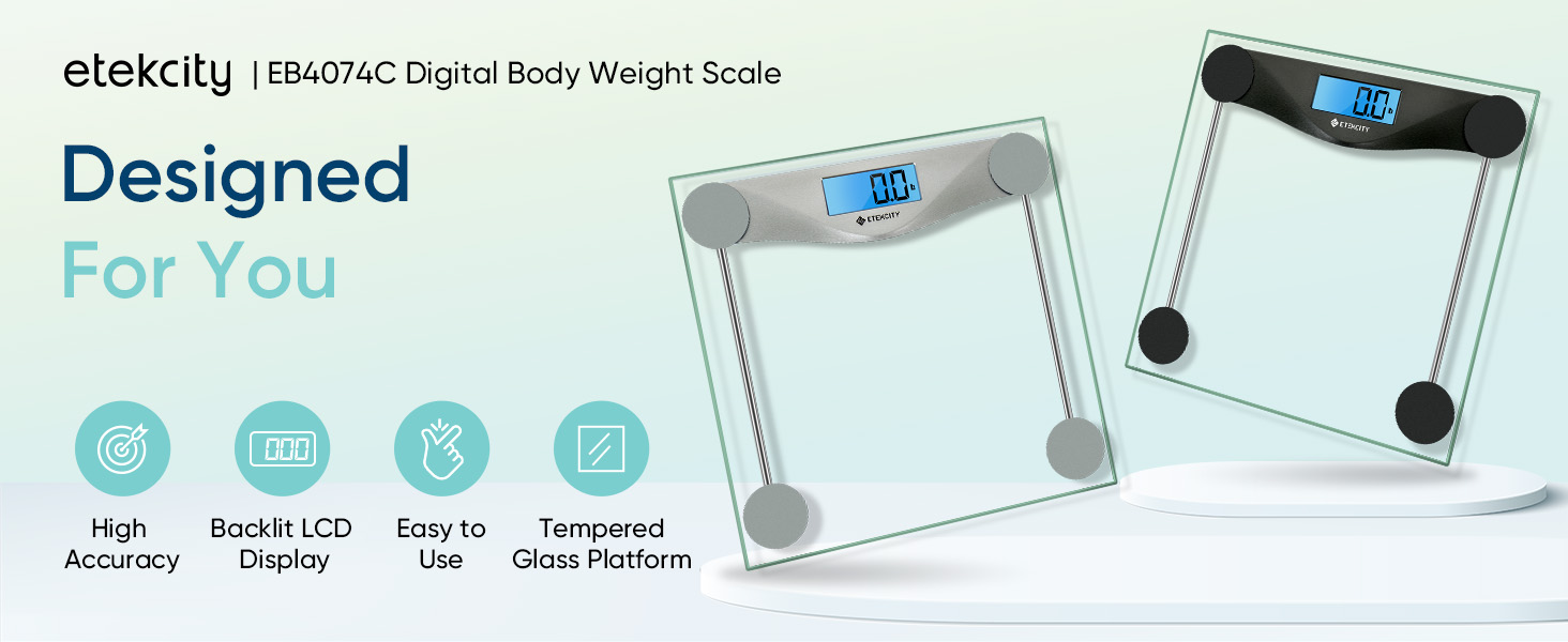 Etekcity Digital Body Weight Bathroom Scale, Large Blue LCD Backlight Display, High Precision Measurements,6mm Tempered Glass, 400 Pounds