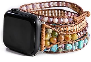 YGLINE Beaded Bracelet Compatible with Apple Watch Band 38mm/41mm,Wraps Leather Braided Natural Stone Strap for Women iWatch Series SE 7 6 5 4 3 2 1