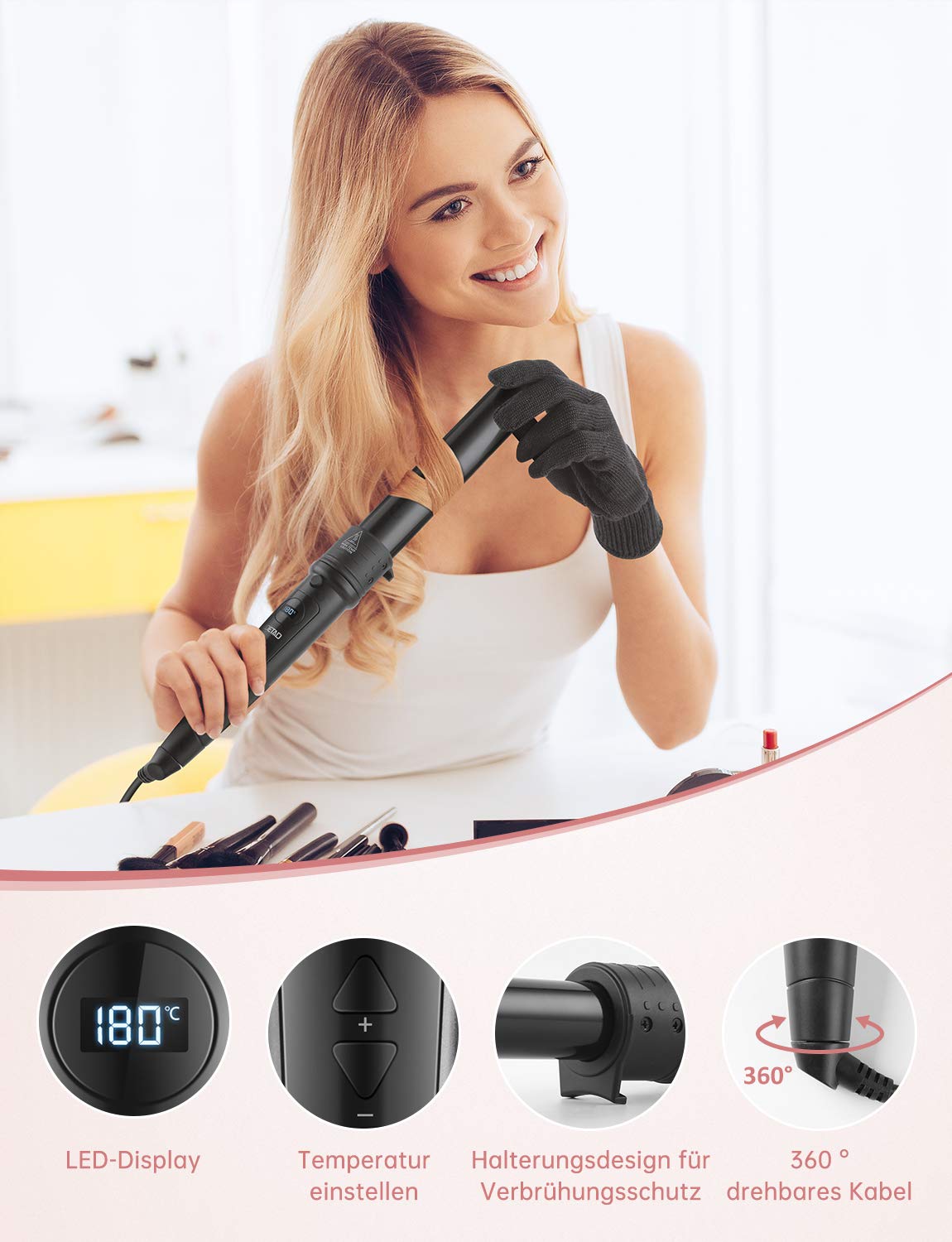 LOETAD Lokówka do włosów 6 w 1, wielofunkcyjna, wymienna powłoka ceramiczna Curling Iron wyświetlacz LED
