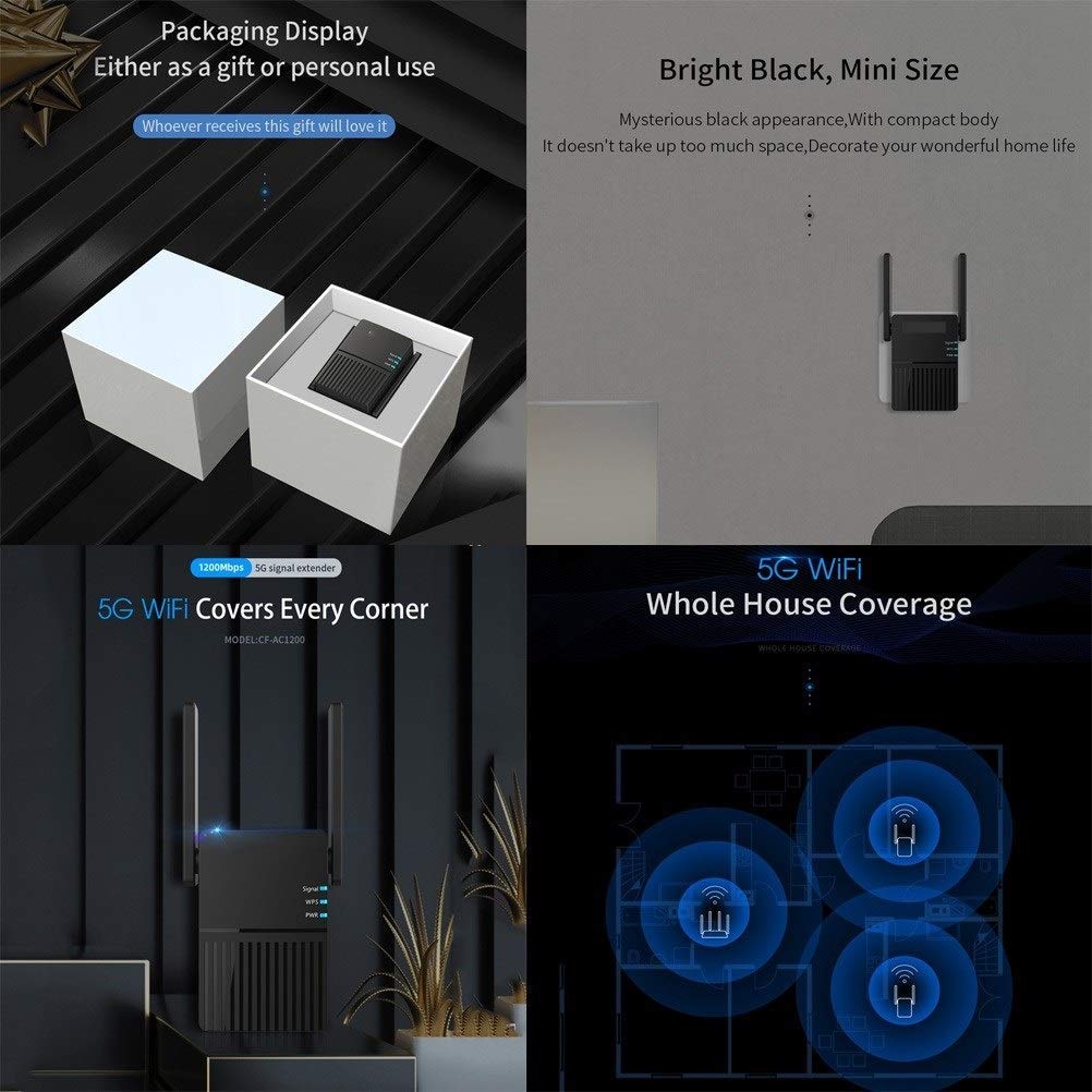 Ripetitore Wi-Fi, Prolunga WiFi Booste, Mini Ethernet Ripetitore 1200 Doppia frequenza 1200M Amplificatore di Segnale Wireless Porta Ethernet