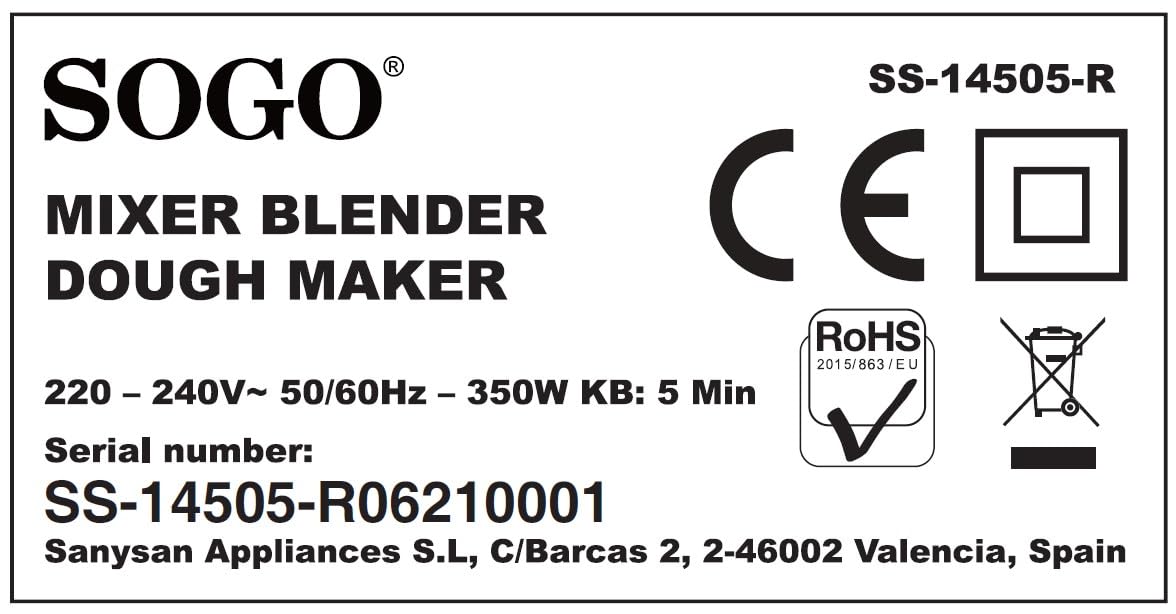 SOGO Amasadora Repostería 350W con Bol Giratorio de Acero Inoxidable 3,5L - Batidora Amasadora con 5 Velocidades para Amasar Pan y Postres - Batidora Amasadora con Varillas y Ganchos de Inox
