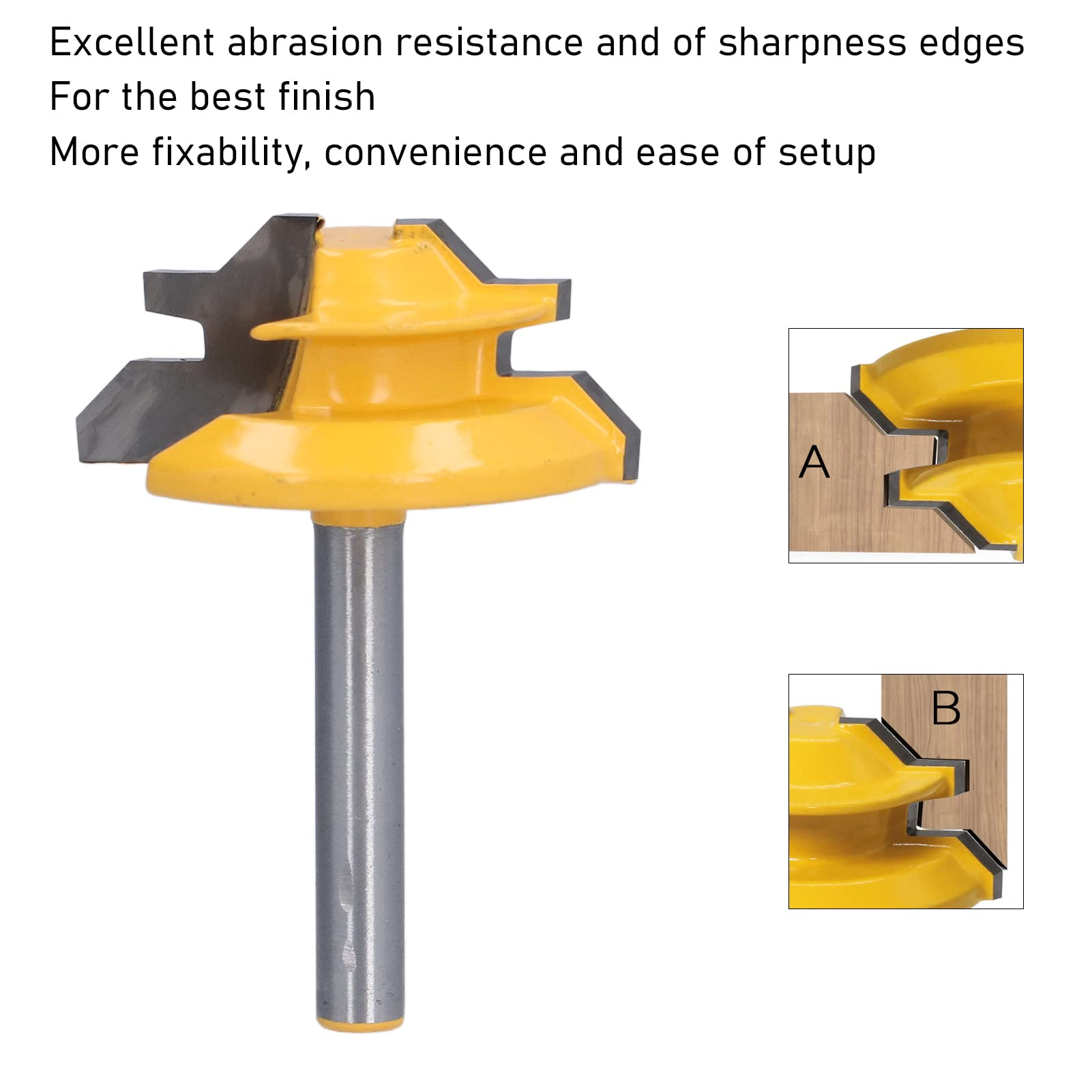 Lock Miter Router Bit, 45 Degree Lock Miter Router Bit 6mm Shank Lock Miter Milling Cutter Carbide Wood Router Bits Woodworking for Thick Wood Cutter Tool and Window Bits