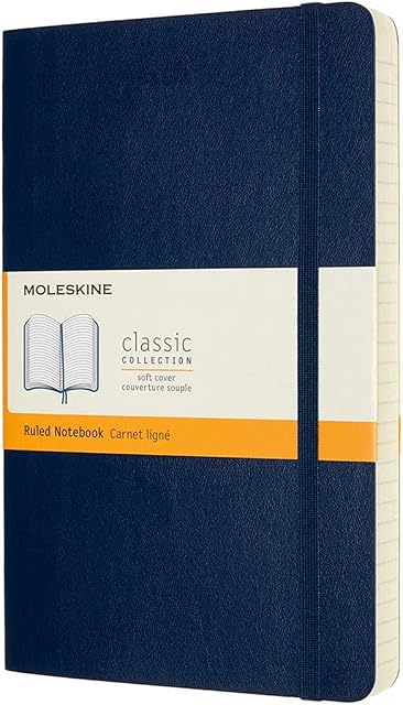 Moleskine - Classic Notebook Expanded, Ruled Notebook, Soft Cover and Elastic Closure, Size Large 13 x 21 cm, Colour Sapphire Blue, 400 Pages