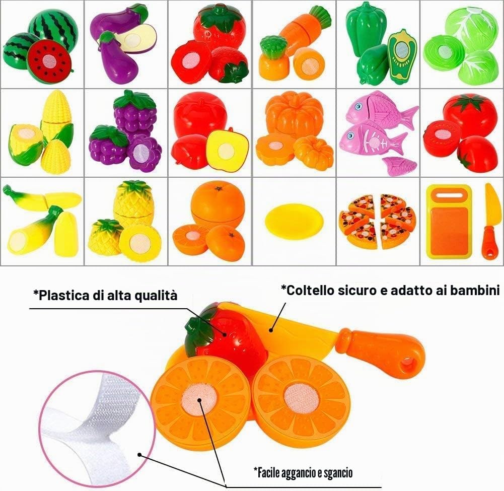 24 pezzi gioco cibo set giocattolo da cucina taglio pizza frutta verdura cibo con collegamento in velcro per bambini, giocattolo educativo gioco di ruolo, giocattolo educativo regalo