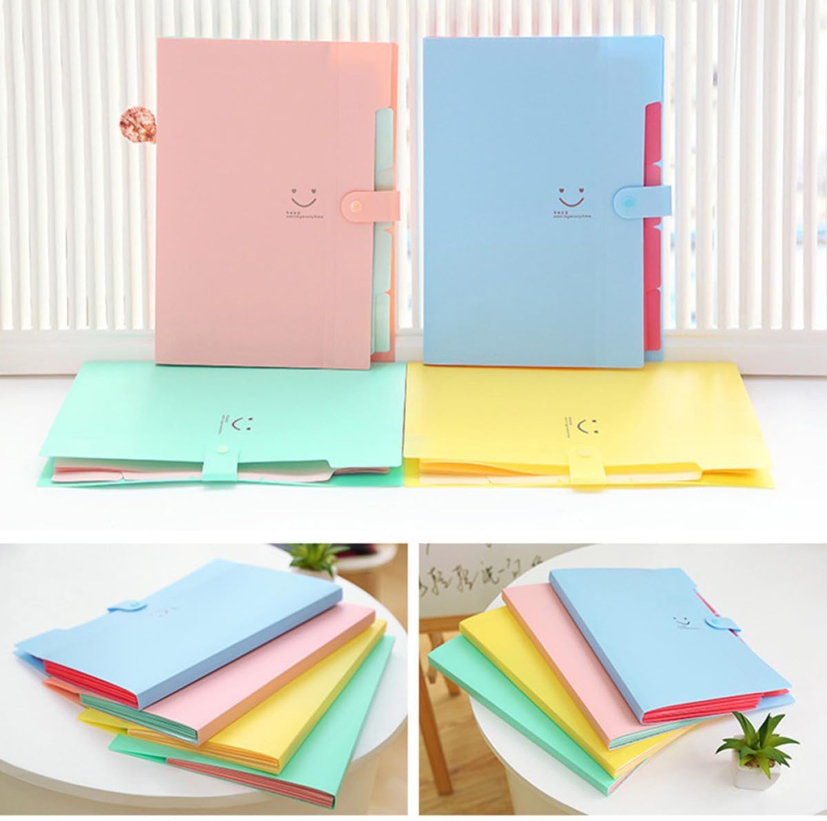 BETOOKY 10pcs A4 Expanding Accordion File Folder Multi-Layer Plastic Document Organizer Reusable Document Storage Bag for Office and School Filing Random Color