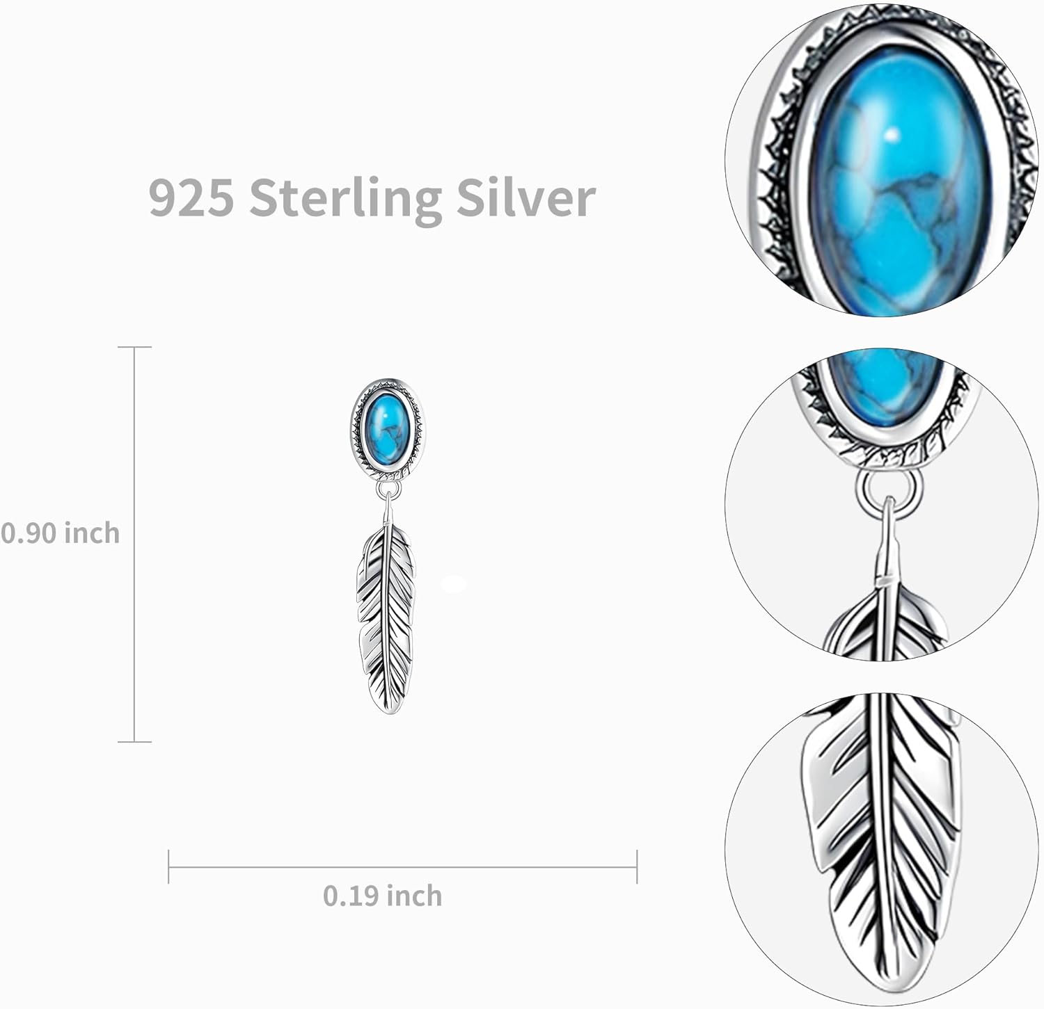 Turquoise Feather Earrings for Women 925 Sterling Silver Turquoise Earrings Dangle Boho Earrings Dangling Bohemian Vintage Native Western Jewelry Gifts - Image 6
