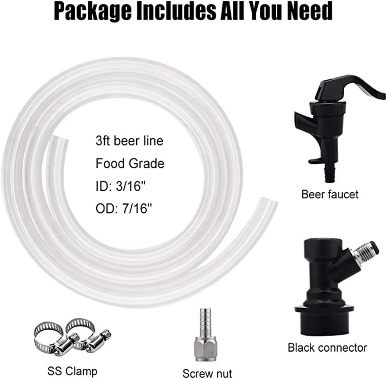 Brewing Accessories Beer Line Assembly, 3ft Liquid Line Picnic Tap Dispenser Ball Lock Quick Disconnect Homebrew Food Grade Clear Tube kit Brewing Accessories
