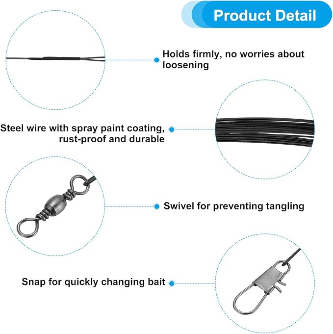 Patikil Nylon-Coated Fishing Wire Leaders 6" Negro miniatura 4