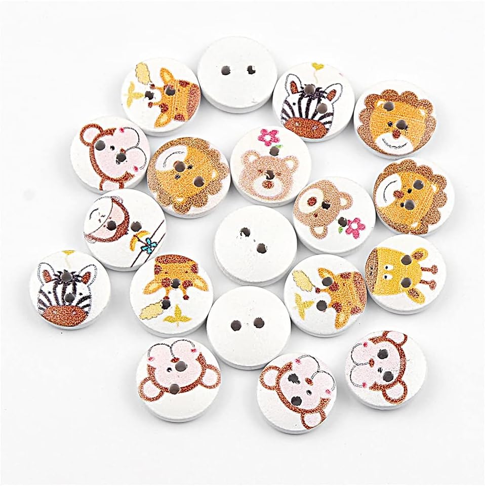 50 Pcs/Pack Wooden Buttons 2 Hole Cute Animals Button for Sewing Knitting Handcraft (Animal Pattern)