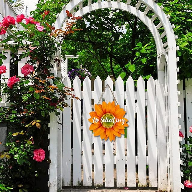 Miniatura 2 de Cartel divertido de No Soliciting para la casa, letrero de girasol de madera, letrero de agradecimiento con texto en inglés "No Soliciting Thank