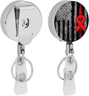 Blood Cancer Awareness America Flag Heavy Duty Retractable Badge Holder Reel,Metal Keychain Reels with Belt Clip Reinforced Steel Cord for Key Name Card Holder