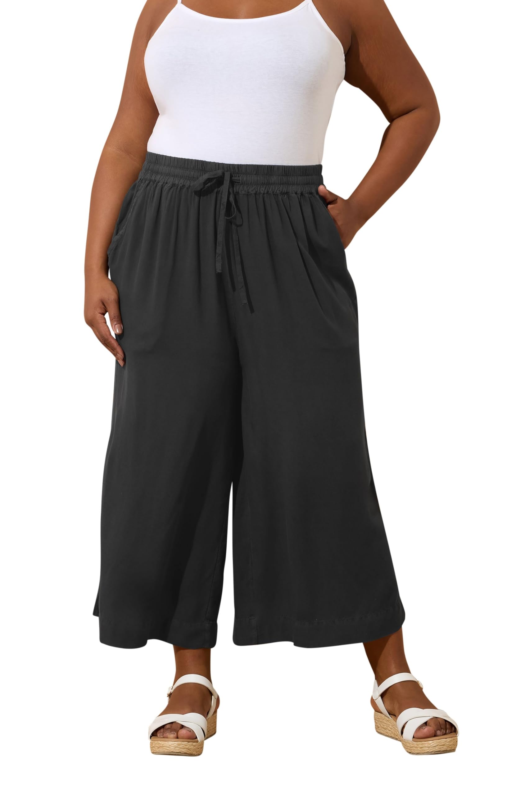 Yours Women's Black Curve Chambray Culottes - Plus Size Curve