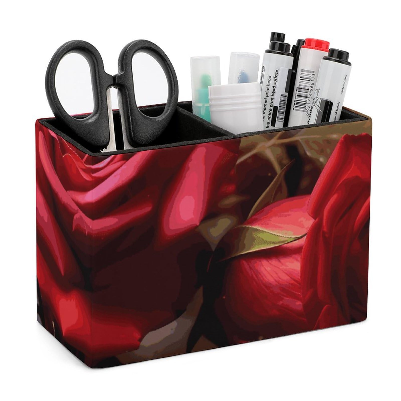 Porte-stylo en cuir double compartiment imprimé floral pour bureau