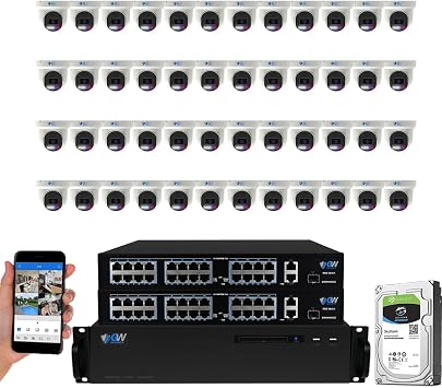 GW Security UltraHD 4K Face Recognition Two-Way Audio 64 Channel Security Camera System with 48 x 8MP @25FPS Waterproof Alarm Light PoE Bullet Cameras, 10 Smart AI Functions, NDAA & TAA Compliant