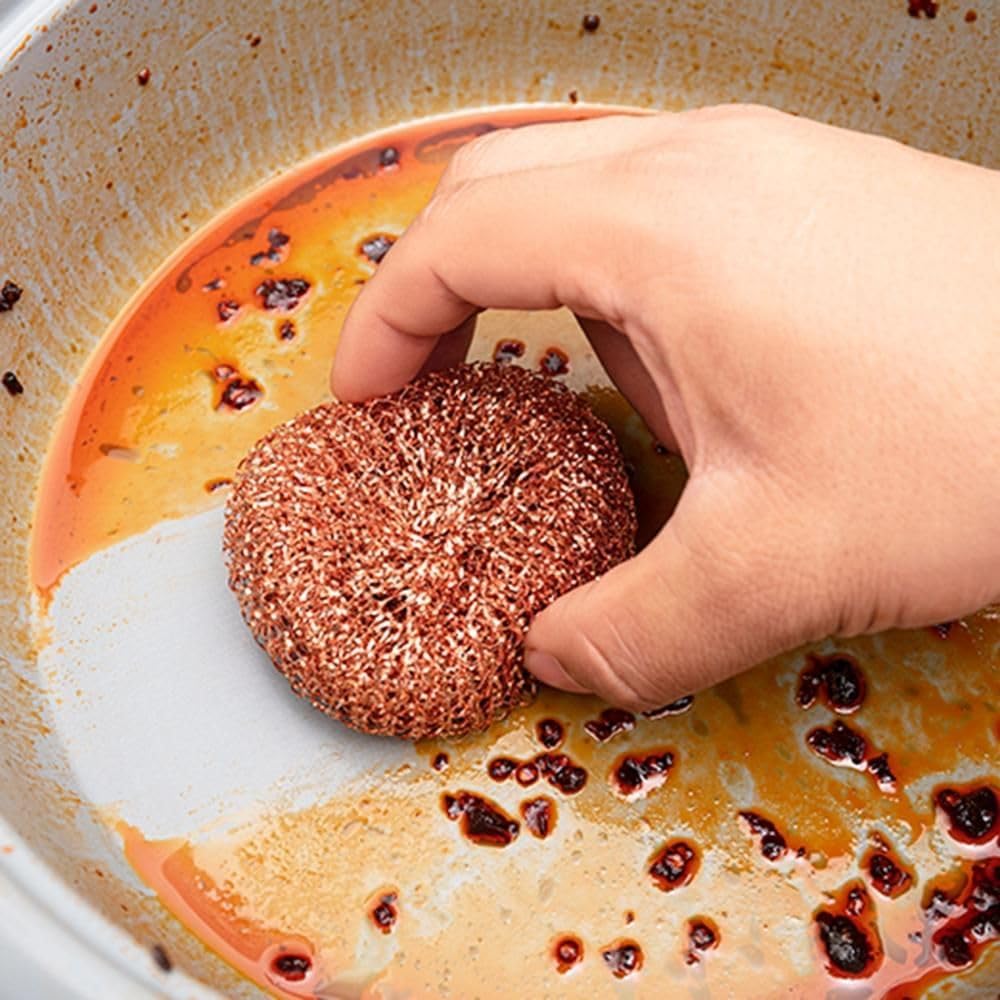 12 Pack Copper Coated Scourers Steel Wool Scrubbers Metal Scouring Pads Kitchen Scrubbing Sponges for Cleaning Dishes Pots Ovens Pans