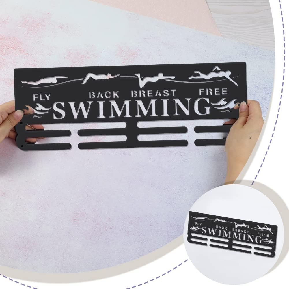 SUPERDANT 4 Style Swimming Metals Holder Display Swimming Fly Back Breast Free Medal Hanger Medals Display Sports Ribbon Wall Mounted Award Holder Gifts for Athletes Kids 15.75x6in