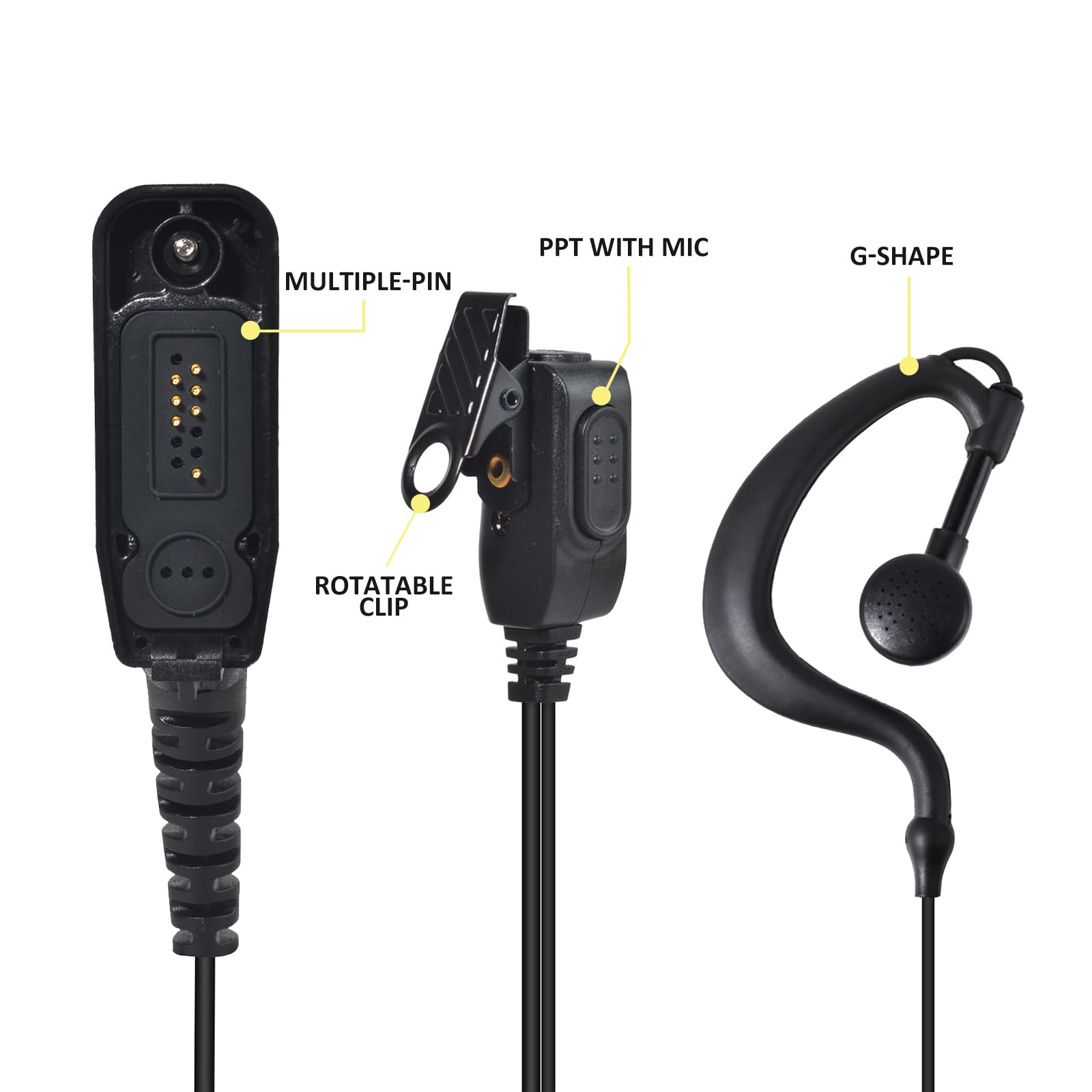 UAYESOK Auricolare a forma di G per walkie talkie multi pin, radio di sicurezza con microfono PPT, per radio bidirezionale Motorola DP3400 DP3401 DP3600 DP3601 DP4400 DP4800 DP4801 a due vie (5 pezzi)