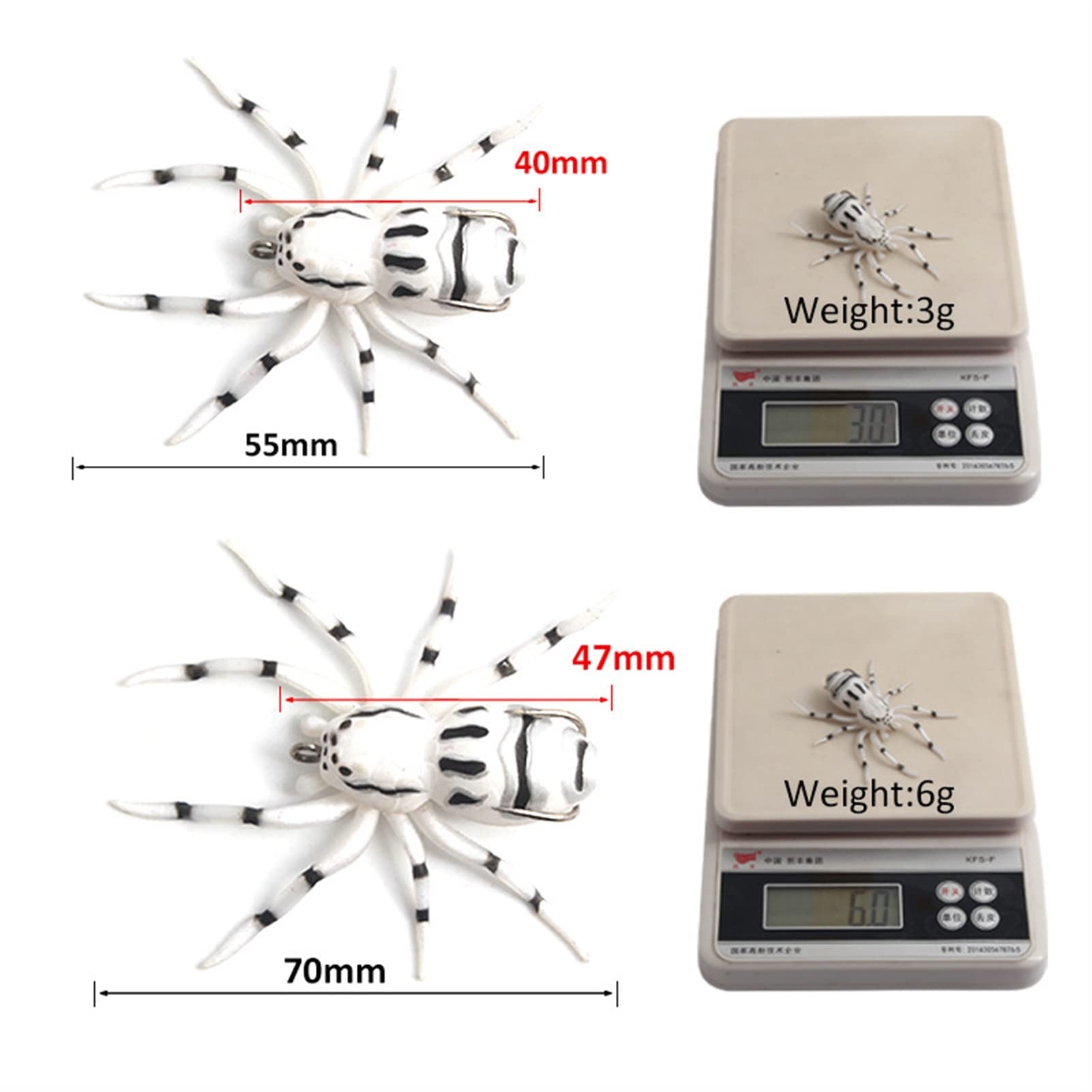 10 pièces 3g/7g Leurre de pêche à l'araignée de simulation flottante Leurres de natation en plastique souple Appâts flottants réalistes sans mauvaises herbes pour Bass Truite Saumon Eau douce