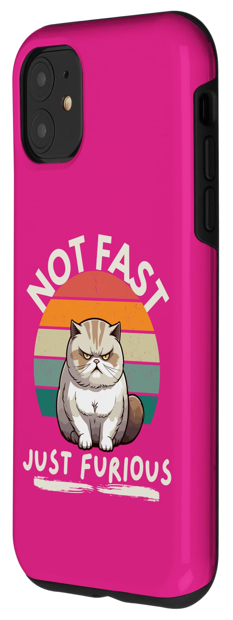 iPhone 11 Not fast just furious with angry cat in retro sunset . Case - Image 2