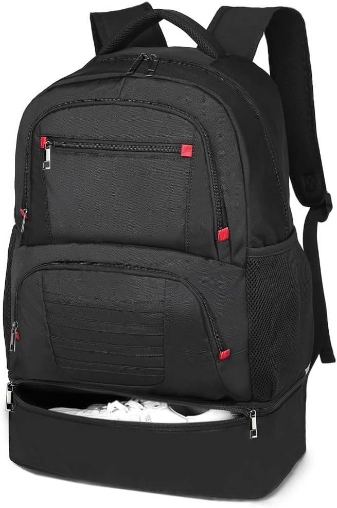 seyfocnia Gym Backpack for Men, Waterproof Sports Backpacks With Shoe Compartment Lightweight Workout Trainning Back Pack Casual Travel Daypack-Black