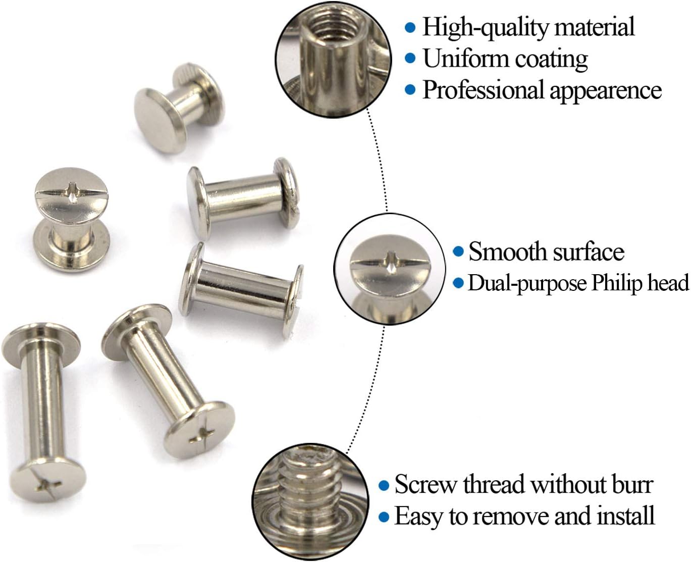 90 Sets Chicago screws Assorted Kit 6 Sizes Silvery Leather Rivets 3/16(5mm)Screw Rivets Phillip Head Book Binding Posts Nail Rivet Chicago Bolts for DIY Leather Craft Bookbinding (5 x 4,5,6,8,10,12)