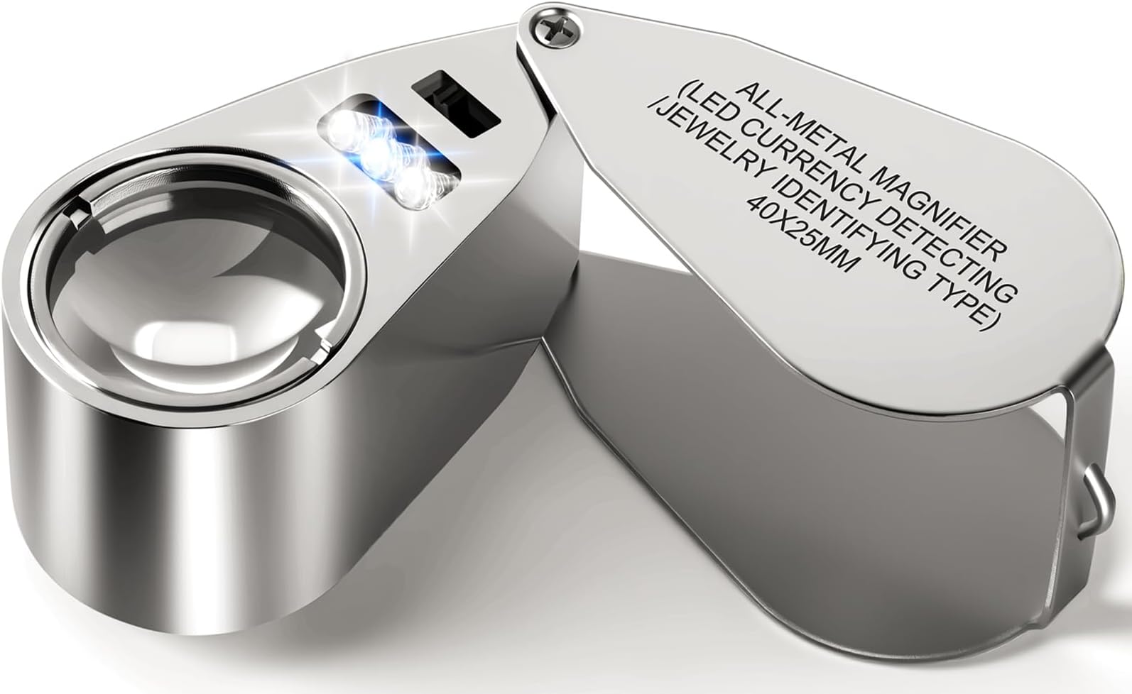 40X Jewelers Loupe Magnifier Magnifying Glasses, LED/UV Illuminated Jewelry Loop Pocket Folding Magnifying Glass with Metal Construction for Close Work, Gardening, Kids, Stamp, Rock Collecting
