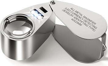 40X Metal Jeweller Loupe with Lights Folding Magnifying Glass