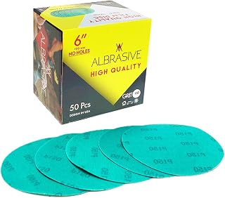 Premium Quality Hook Loop Sanding Discs 6 Inch No Holes, 50 Pack, Made of Aluminum Oxide, Green Film (P150 Grit)