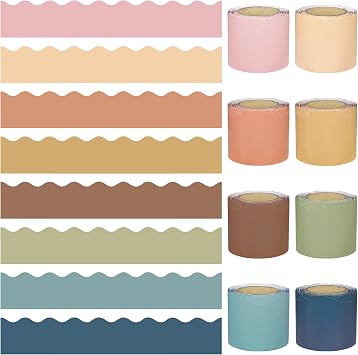 262Ft Boho Bulletin Board Borders Colorful Scalloped Bulletin Board Decorations Boho Classroom Border Trim for Classroom School Home Office Chalkboard Wall Decor, 8 Rolls