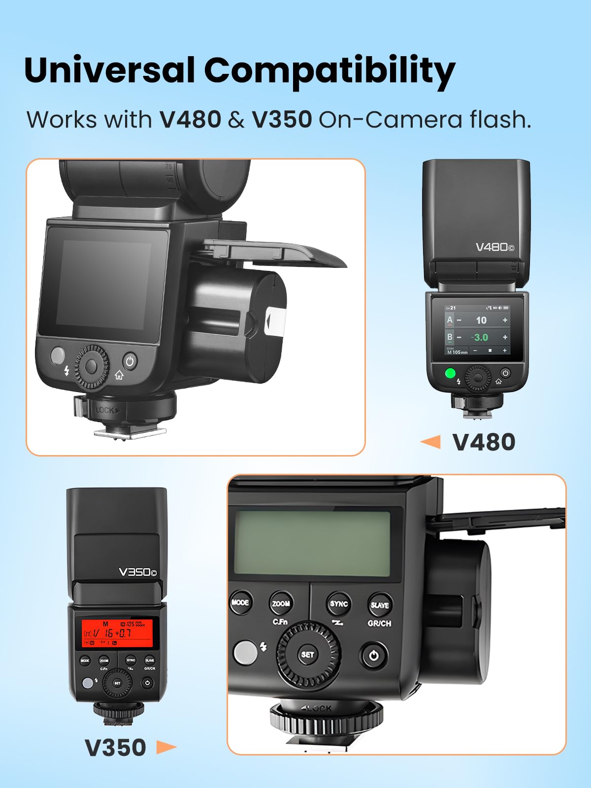 GODOX VB22 Batterie au Lithium pour Godox V480 V1MID V350 Flash, par Exemple V480S V480C V480N V480F V1Mid-N V1Mid-S V1Mid-C V1Mid-F V1Mid-O, 7,2V 2200mAh Batterie Rechargeable, Recharge Via USB-C