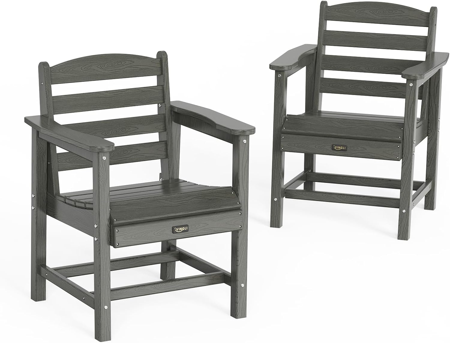 VINGLI Outdoor Dining Chairs Set of 2, HDPE Patio Chairs All-Weather Durable Garden Seating for Yard, Deck, Porch (Grey, 2 PCS)