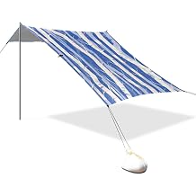 Whitrees Blue Beach Cabana UPF50 Waterproof Shade Sun Shelter with Sand Pockets for Family Trips, Picnics & Camping