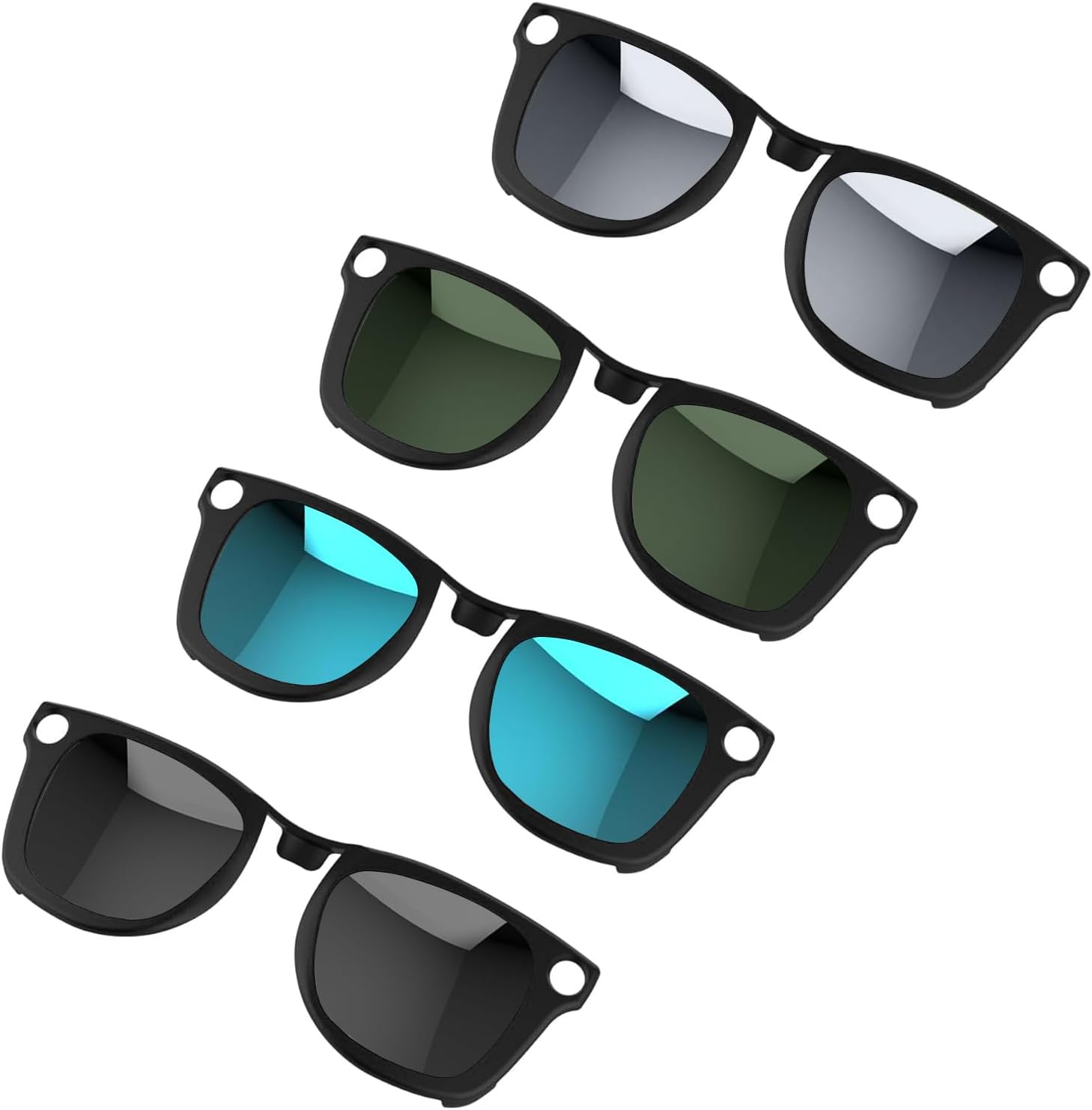 4Pcs Polarized Clip for Ray-Ban Meta Wayfarer & Gen 2 (RW4008/RW4012, L Size, 53-22), Discoloration Clip for Meta Wayfarer UV Protection, Smart Glasses Polarized Lens Set, Black+Green+Blue+Silver