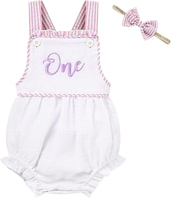 TITKKOP Baby Girl 1st Birthday Clothes One Year Old Bubble Romper Infant Girl Cake Smash Outfit Sleeveless Bodysuit
