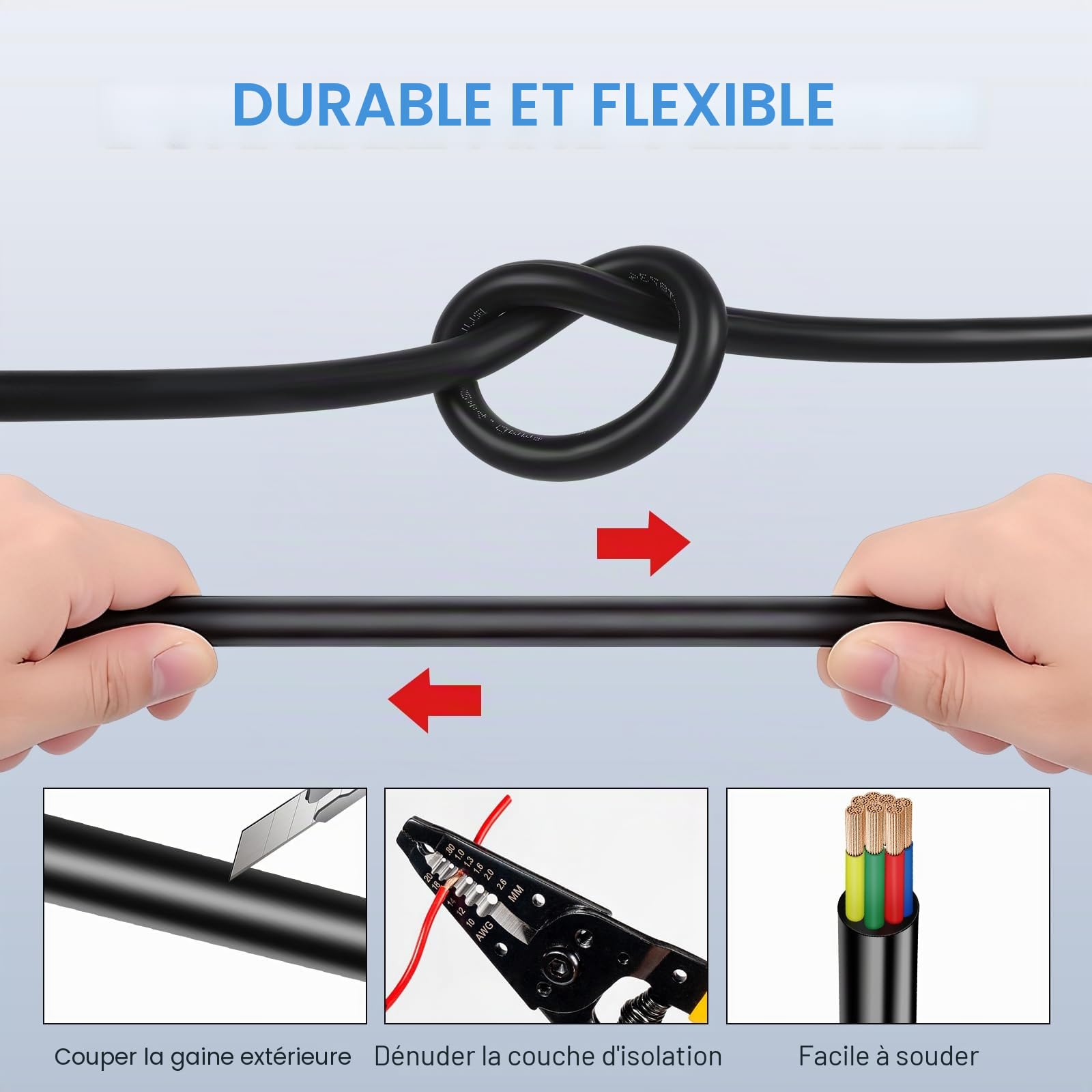 7 Fils 0,5mm² 10 Mètres Câble pour Véhicule – d’attache multiconducteurs, Conducteur de terre rond, Noir, pour Caravanes, Camions, Remorques
