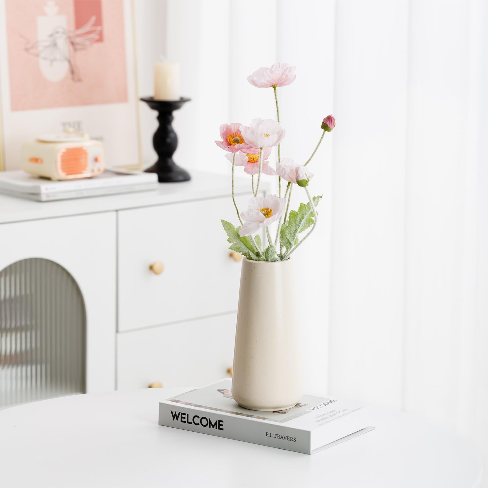 Amazon.co.jp: ベージュセラミック花瓶 - 20.3 cm ニュートラル花瓶