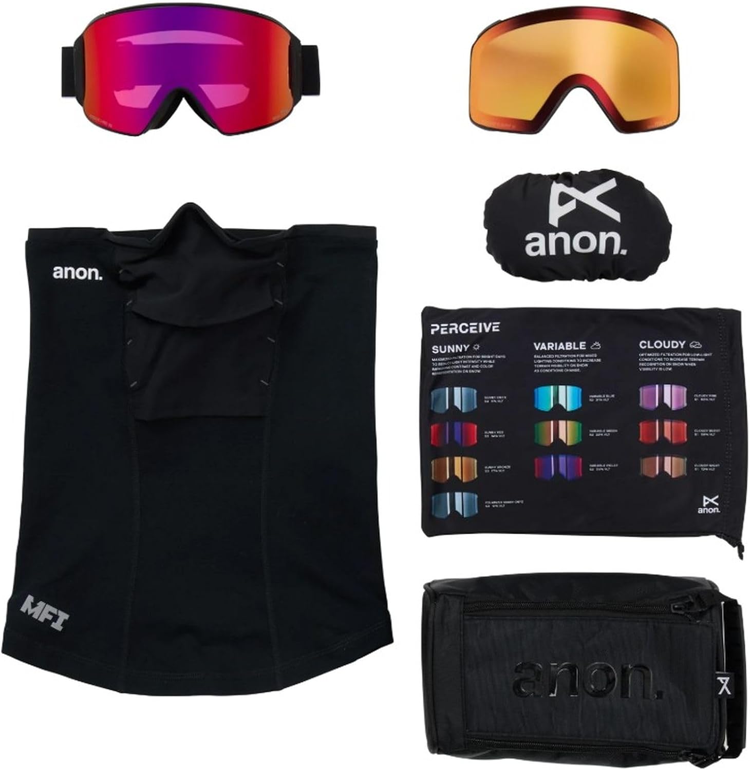 Anon M4 Cylindrical Snow Goggles + Bonus Lens + MFI® Face Mask - Low Bridge Fit