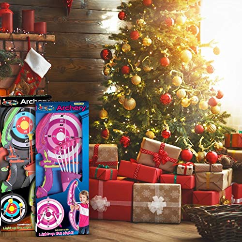 HELLO PAPAYA Archery Sets for Kids.2Sets Bow and Arrows for Kids with LED Flash Lights,2Bow 12Suction Cups Arrows 2 Target,and Quiver,3-12Years Boys and Girls Safe Shooting Games Hunting Outdoor Toys