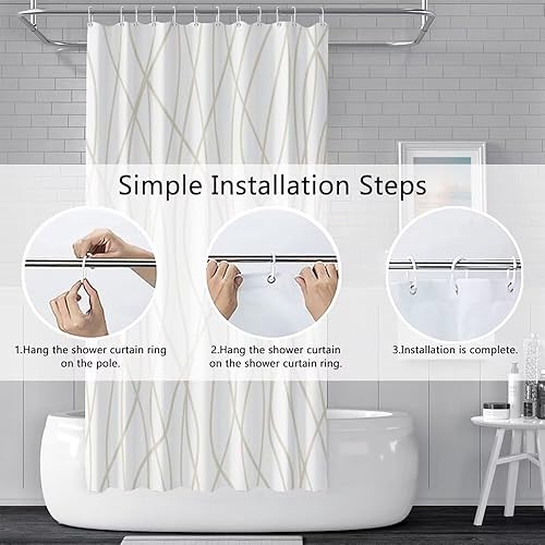 Miniatura 24 de Cortina de ducha pequeña a rayas gris claro degradado para baño, 36 x 72 pulgadas, juego de cortina de ducha geométrica para cabina de RV con Gris