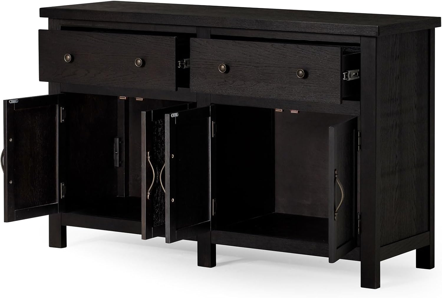 Maven Lane Felix Rustic Large Wooden Sideboard, Accent Buffet Server Table with Doors for Kitchen or Living Room in Weathered Black Finish