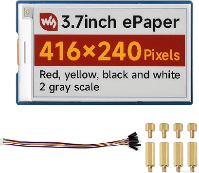 3.7 Inch E-Paper Display Module G, E-Ink Screen 416240, Red/Yellow/Black/White, SPI Interface, Low Power, for Raspberry Pi, Ar-duino, Jetson Nano, 40PIN GPIO Compatible
