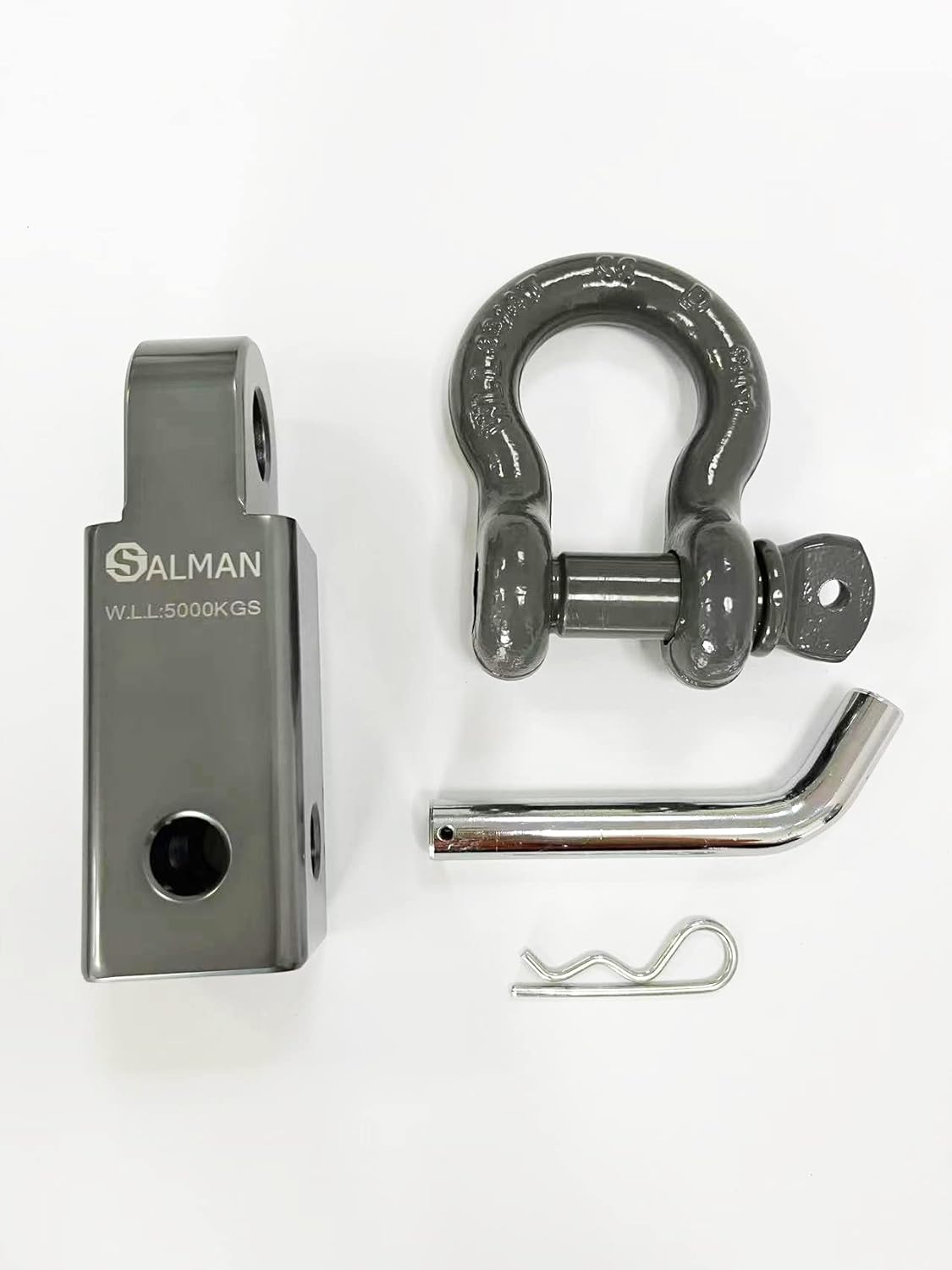 SALMAN 5T 11,000 LBS WLL Aluminum Alloy 6061 Hitch Receiver and Bow-Shackle and Pin with R Clip Winch Accessories (Grey)