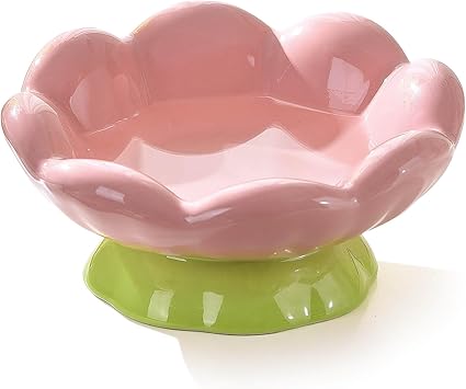Cute Flower Ceramic Elevated Shallow Cat Bowl for Food & Water