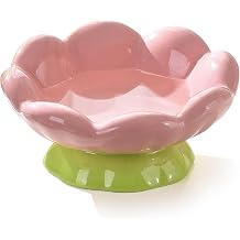 Cute Flower Ceramic Elevated Shallow Cat Bowl for Food & Water