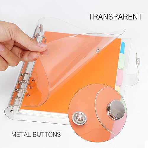Miniatura 10 de FYY Carpeta transparente A5 con 6 anillas  Carpeta transparente A5 hojas sueltas, cubierta transparente, de plástico, carpeta A5 recargable con 45