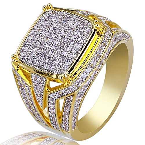 Moca Jewelry Iced Out Personalized Fashion Ring 18K Gold Plated Bling CZ Simulated Diamond Hip Hop Ring for Men