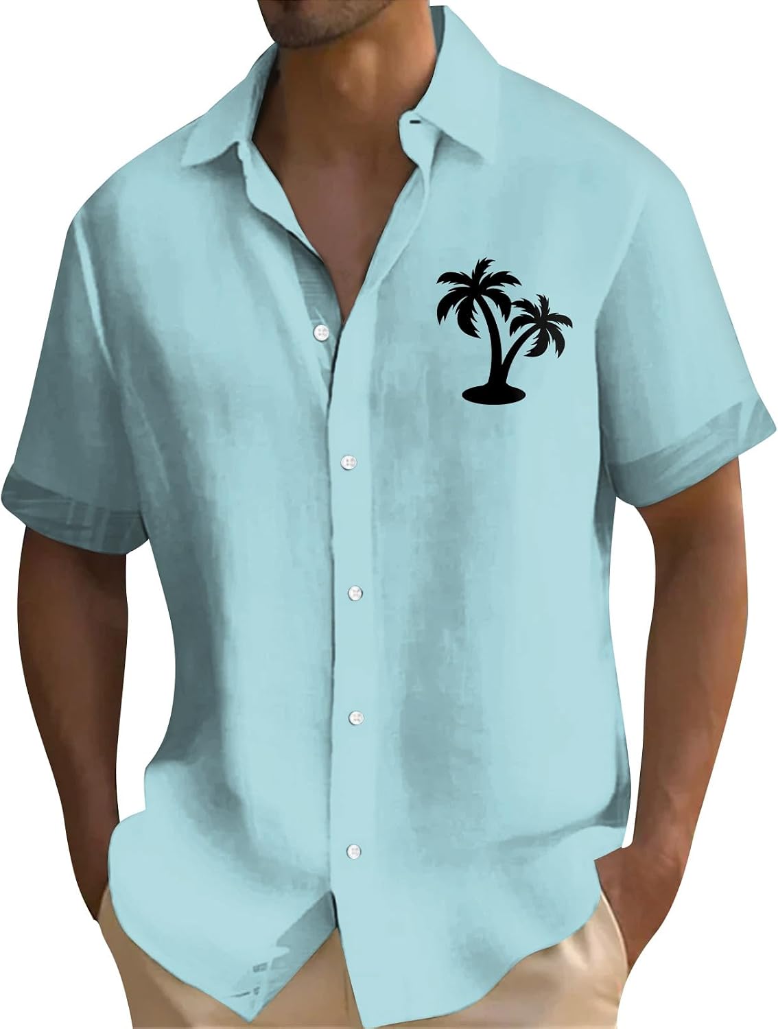 Ymosrh Men's Short Sleeve Shirts Casual Graphic Button Up Casual Summer Beach Hawaiian Palm Tree Print Shirt, M-4XL
