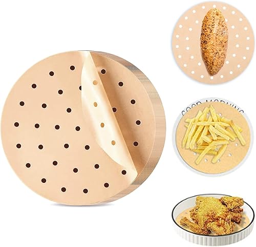 Wanderland Papel pergamino para freidora de aire, 100 piezas de 9 pulgadas, sin blanquear, redondos, resistentes, para freidora de aire, forro de