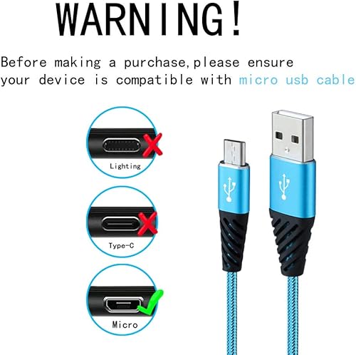 Miniatura 2 de Cable micro USB de alta velocidad, paquete de 5 cables de carga para teléfono celular Android de 10 pies, cable corto trenzado de nailon de carga