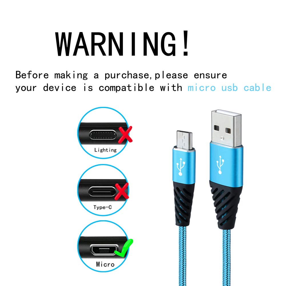 Bynccea Micro USB Cable 10FT 5-Pack Phone Charger Android Nylon Braided Android Charger Cables Fast Charging Compatible with Samsung Galaxy J8/J7/S7/S6/Edge,Note5,LG,Sony,HTC,Moto,Xbox ONE,PS4